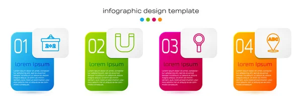 Linea Set Lavagna Magnete Lente Ingrandimento Alfabeto Modello Infografica Aziendale — Vettoriale Stock