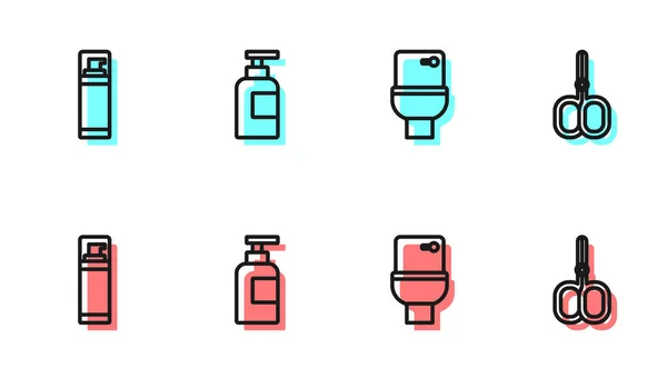 Definir Linha Vaso Sanitário Espuma Gel Barbear Garrafa Shampoo Ícone — Vetor de Stock