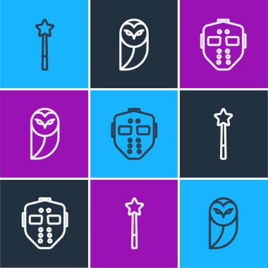 Sihirli değnek, Hokey maskesi ve Baykuş ikonu. Vektör.