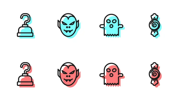 Set Line Ghost Pirate Hook Vampire Candy Icoon Vector — Stockvector