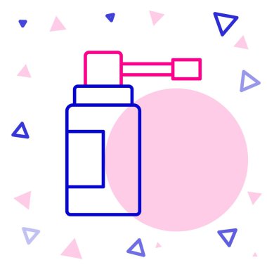 Beyaz arka planda izole edilmiş burun ve boğaz ikonu hastalıklarının tedavisinde kullanılan hortum spreyli çizgi tıbbi şişesi. Renkli taslak konsepti. Vektör İllüstrasyonu.