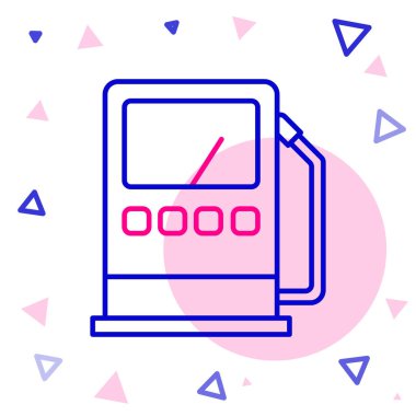 Hat benzini ya da benzin istasyonu simgesi beyaz arkaplanda izole edildi. Araba yakıtı sembolü. Benzin pompası. Renkli taslak konsepti. Vektör İllüstrasyonu.