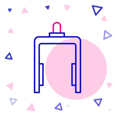 Havaalanı simgesindeki çizgi metal dedektörü beyaz arkaplanda izole edildi. Havaalanı güvenlik görevlisi metal dedektör kontrol noktasında. Renkli taslak konsepti. Vektör İllüstrasyonu.