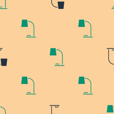 Yeşil ve siyah masa lambası ikonu bej arka planda izole edilmiş pürüzsüz desen. Ofis lambası. Vektör İllüstrasyonu.