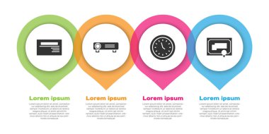 İş Kartı, Film, Film, Medya Projektörü, Saat ve Sertifika Şablonunu Ayarla. Ticari bilgi şablonu. Vektör.