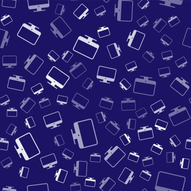 Beyaz Bilgisayar ekranı simgesi mavi arkaplanda izole edilmiş. Elektronik cihaz. Ön manzara. Vektör İllüstrasyonu.