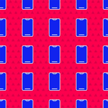Mavi Akıllı Telefon, cep telefonu simgesi kırmızı arka planda izole edilmiş kusursuz desen. Vektör İllüstrasyonu.