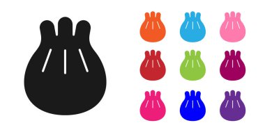 Kesme tahtası simgesinde siyah Khinkali beyaz arkaplanda izole edildi. Geleneksel Gürcü hamur tatlısı. Simgeleri renklendirin. Vektör İllüstrasyonu.