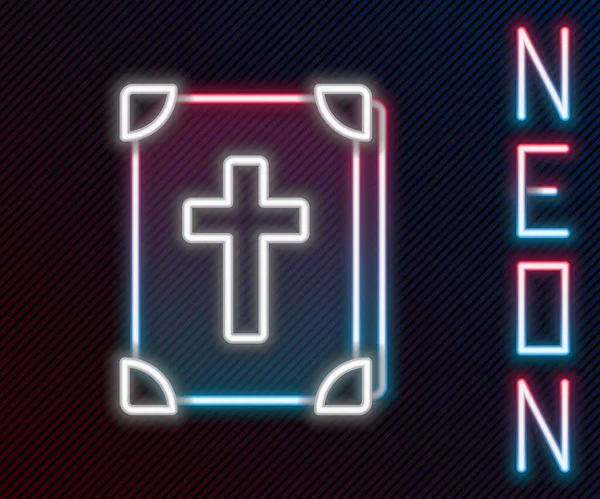 Gloeiende Neon Lijn Heilige Bijbel Boek Pictogram Geïsoleerd Zwarte Achtergrond — Stockvector