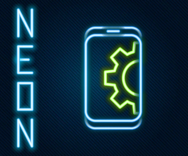 Glödande Neon Line Ställa Smartphone Ikonen Isolerad Svart Bakgrund Justering — Stock vektor