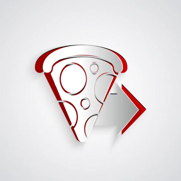 Разрез Бумаги Онлайн Заказ Быстрая Доставка Пиццы Значок Изолирован Сером — стоковый вектор