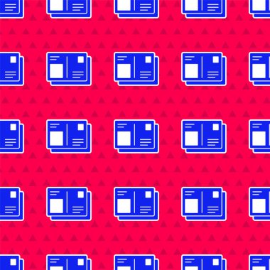 Kırmızı arka planda izole edilmiş vize damgalı mavi pasaport. Kimlik Belgesi. Vektör İllüstrasyonu.