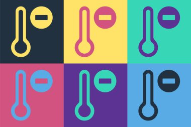 Pop Art Meteoroloji termometresi renk arkaplanında izole edilmiş ikonu ölçüyor. Termometre termometresi sıcak ya da soğuk hava gösteriyor. Vektör.