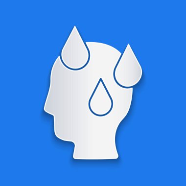 Kağıt yüksek vücut ısısını keser ya da ateş ikonu mavi arka planda izole edilir. Hastalık, soğuk algınlığı, grip belirtileri. Kağıt sanatı tarzı. Vektör.