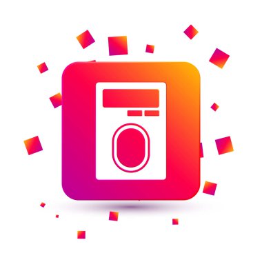 Beyaz insan el taraması, beyaz arka planda izole edilmiş erişim kontrol makinesi ikonu üzerinde parmak taraması. Kimlik işareti. Kimliğe dokun. Kare renk düğmesi. Vektör.