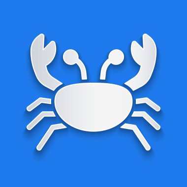 Kağıt kesiği Yengeç simgesi mavi arkaplanda izole edildi. Kağıt sanatı tarzı. Vektör.