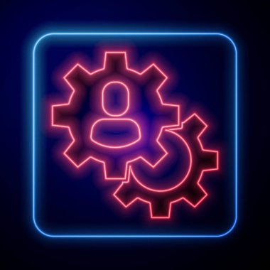 Parlayan neon kafa avlama ikonu mavi arka planda izole edildi. İş hedefi ya da İstihdam tabelası. İş için insan kaynakları ve adam toplama. Vektör.