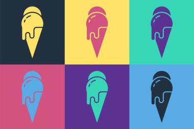 Renkli arka planda izole edilmiş waffle külahlı Pop Art Dondurma. Güzel sembol. Vektör.