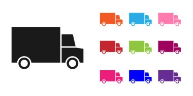 Siyah hızlı beyaz arka planda izole edilmiş araba ikonu ile 24 saat teslimat. Simgeleri renklendirin. Vektör.