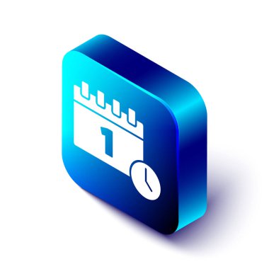 İlk Eylül simgesine sahip Isometric Takvimi beyaz arkaplanda izole edildi. 1 Eylül. Tarih ve saat, gün ve ay. Tatil günü. Mavi kare düğme. Vektör.