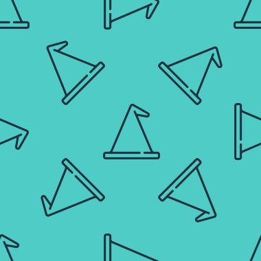 Siyah çizgi cadı şapkası ikonu yeşil arka planda kusursuz desen izole etti. Mutlu Cadılar Bayramı Partisi. Vektör.