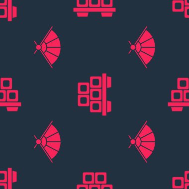 Kağıt çin fanı ve suşiyi pürüzsüz kesim tahtasına yerleştir. Vektör.