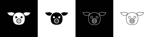 Set Pig Icon Isolated Black White Background Animal Symbol Vector — Stock Vector