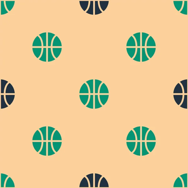 Green Black Basketball Ball Icon Isolated Seamless Pattern Beige Background — Stock Vector