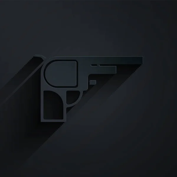 Papier Découpé Icône Revolver Pistolet Isolé Sur Fond Noir Style — Image vectorielle