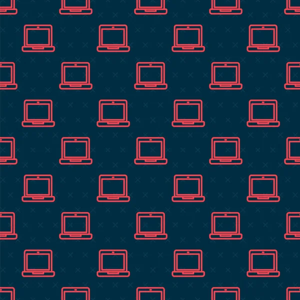 Rote Linie Laptop Symbol Isoliert Nahtlose Muster Auf Schwarzem Hintergrund — Stockvektor