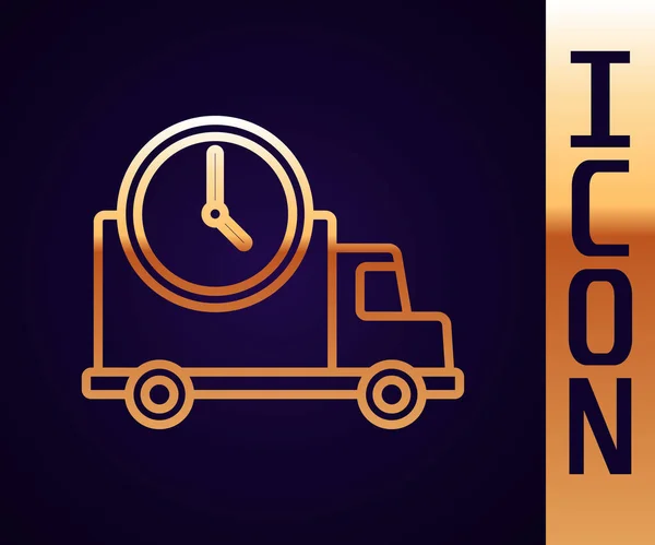 Gold Line Logistique Camion Livraison Icône Horloge Isolé Sur Fond — Image vectorielle