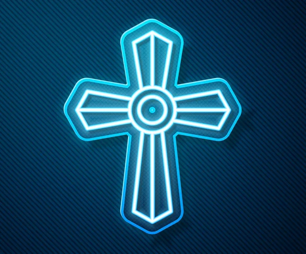 Светящиеся Неоновые Линии Надгробия Крестом Значок Изолирован Синем Фоне Значок — стоковый вектор