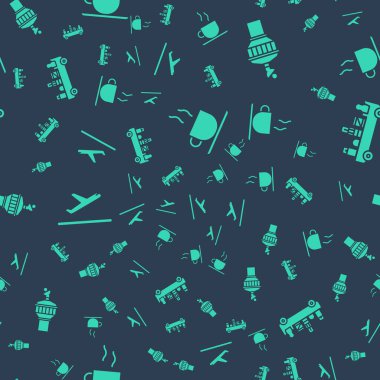 Kahve fincanı, Radar, uçak kalkışı ve havaalanı bagaj kamyonunu sorunsuz bir şekilde çekin. Vektör.