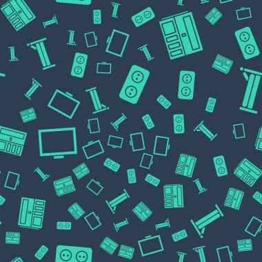 Elektrik prizini, gardırobu, resim çerçevesini masaya ve yatağı pürüzsüz desene ayarla. Vektör.