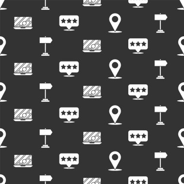 Konumu, trafik işaretini, şehir haritası navigasyonunu ve yıldızlı işaretçiyi kusursuz bir şekilde ayarla. Vektör.