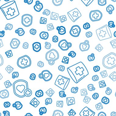 Kalkan ve kalp atış hızını ayarla, haçlı hemşire şapkası ve kusursuz desenli tıbbi kalkan. Vektör.