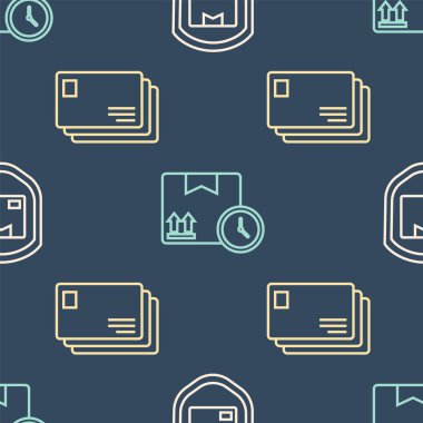 Hat teslimat paketinin güvenliğini kalkan, zarf ve karton kutuyla ayarlayın ve hızlı bir şekilde kusursuz bir şekilde. Vektör.