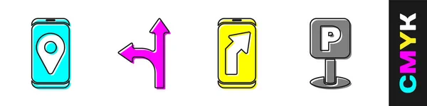 Setzen Sie Stadtplan Navigation Verkehrszeichen Stadtplan Navigation Und Parken Symbol — Stockvektor