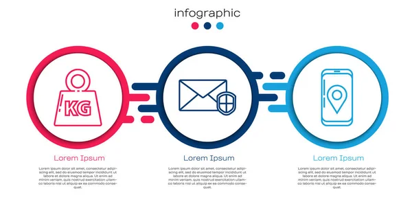 Set Line Gewicht Umschlag Mit Schild Und Mobile Mit App — Stockvektor