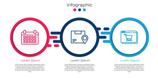 Zeilenkalender Ort Mit Karton Und Online Shopping Bildschirm Geschäftsinfografische Vorlage — Stockvektor