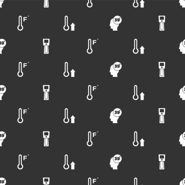 Yüksek insan vücut ısısını, dijital termometreyi, meteorolojiyi ve kusursuz kalıbı ayarla. Vektör.