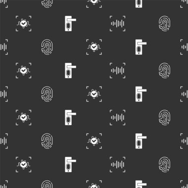Ses tanıma, parmak izi ve kapı kilidini kusursuz desene ayarlayın. Vektör.