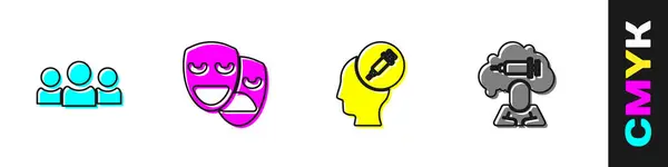 Set Users Group Comedy Tragedy Masks Addiction Drug Icon Vector — Stock Vector