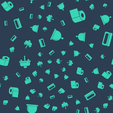 Adet bardağını, tuvalet kağıdını, lavaboyu musluklu lavaboyu ve sabunu dikişsiz olarak hazırla. Vektör.