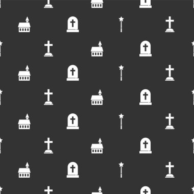 Sihirli değneği ayarla, haçlı Tombstone, Kale ve kusursuz desen. Vektör.