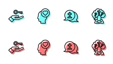 Graves 'in cenaze kederi, sorunun çözümü, kırık kalp boşanması ve soru işareti simgesi ile kafası. Vektör.