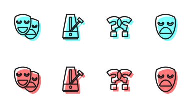 Soru işareti, komedi ve trajedi maskeleri, sarkacı ve dramatik ikonu olan Metronom. Vektör.