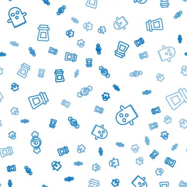 Candy, Ghost ve Bottle 'ı iksirle kusursuz desenli sıraya dizin. Vektör.