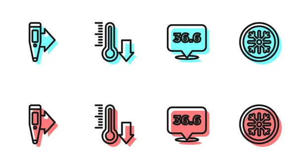 Set Line Medizinisches Thermometer Digital Meteorologie Und Schneeflockensymbol Vektor — Stockvektor