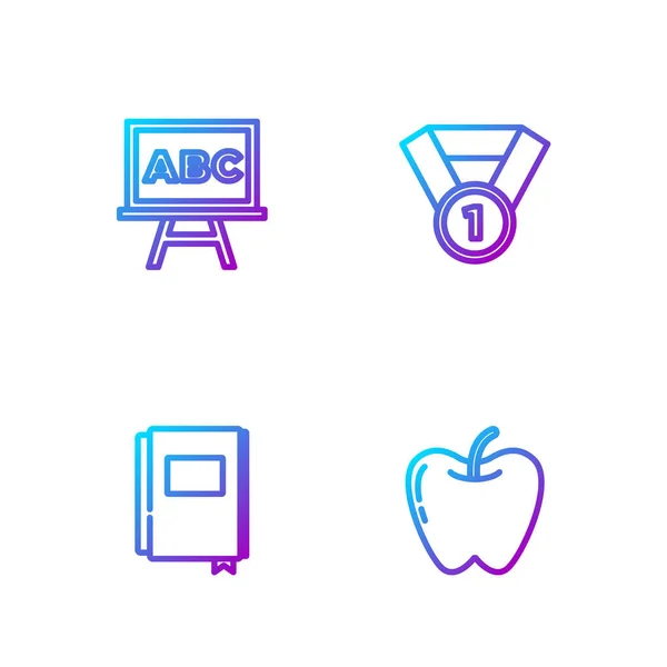 Set Line Apple Libro Pizarra Medalla Iconos Color Degradado Vector — Archivo Imágenes Vectoriales